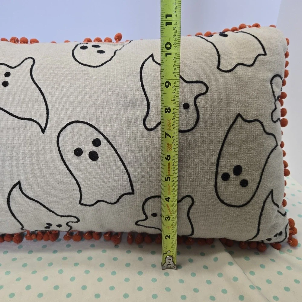 Halloween Sofa Pillow Orange Pom Pom Sheet Ghosts Rectangular Soft Pillow Long